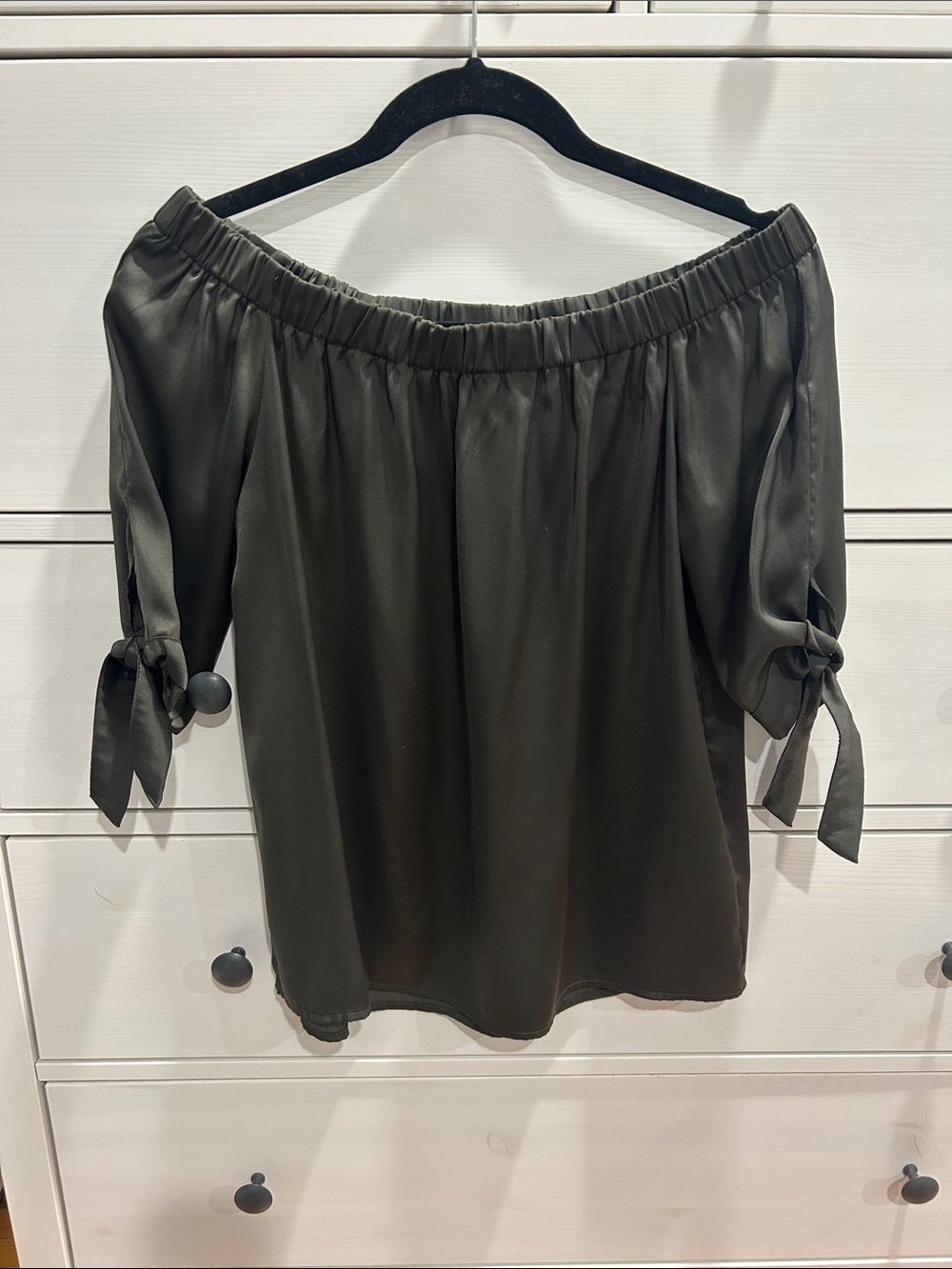 H&M Olive Off-Shoulder Tie-Sleeve Blouse